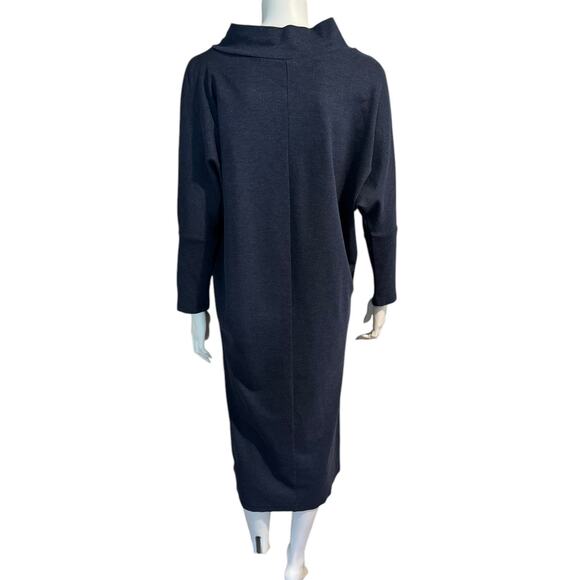 Bryn Walker Batwing Sleeve Jersey Knit Funnel Neck Midi Dress Dark Blue Small - Picture 3 of 8